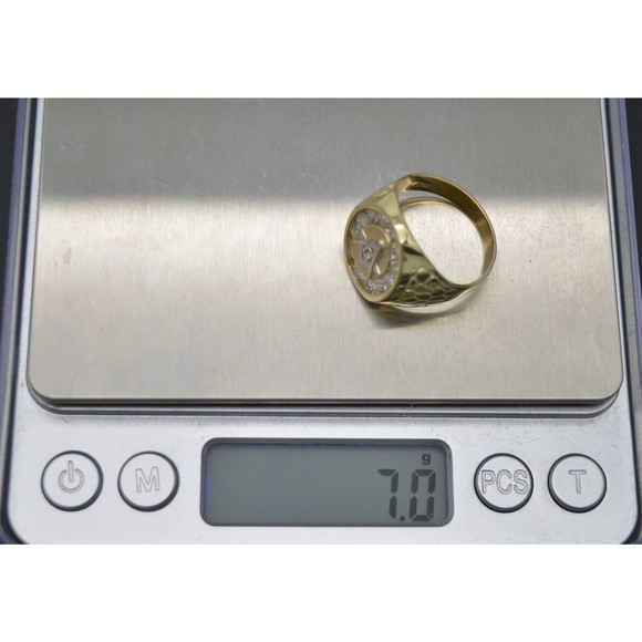 Real 10K Solid Yellow Gold 19mm CZ Master Freemason Masonic Ring 7.0gr ALL Size - Picture 5 of 6